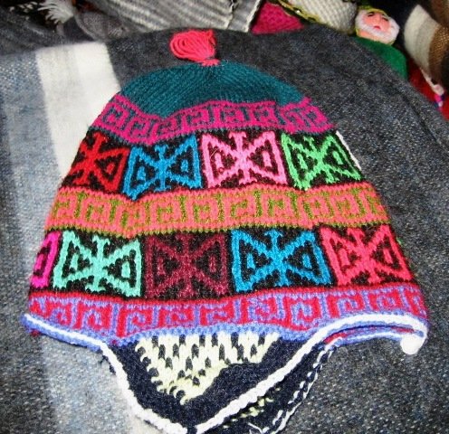 Peruvian Chullo, Hat with ear flaps, cap of Alpaca wool