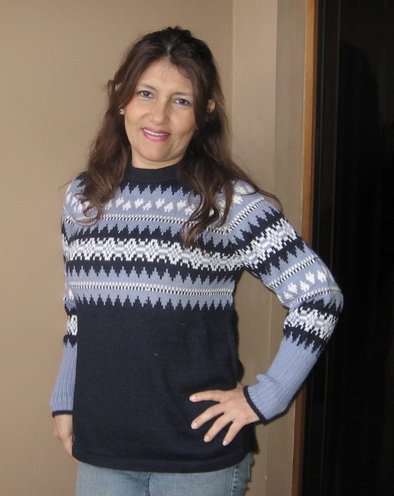 Sweater knitted of alpaca wool, blue colors