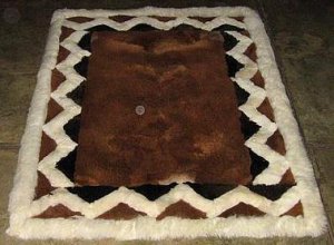 Brown alpaca fur rug with white Ornaments, 300 x 200 cm