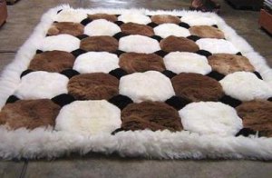 White and brown Alpaca fur rug, Octagon designs 300 x 200 cm