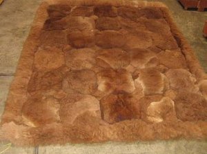 Brown Alpaca fur rug, Octagon, 80 x 60 cm
