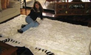 Original from Peru, white baby alpaca fur rug, 150 x 110 cm