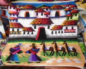 Peruvian motive wall rug , Village of Chincheros
