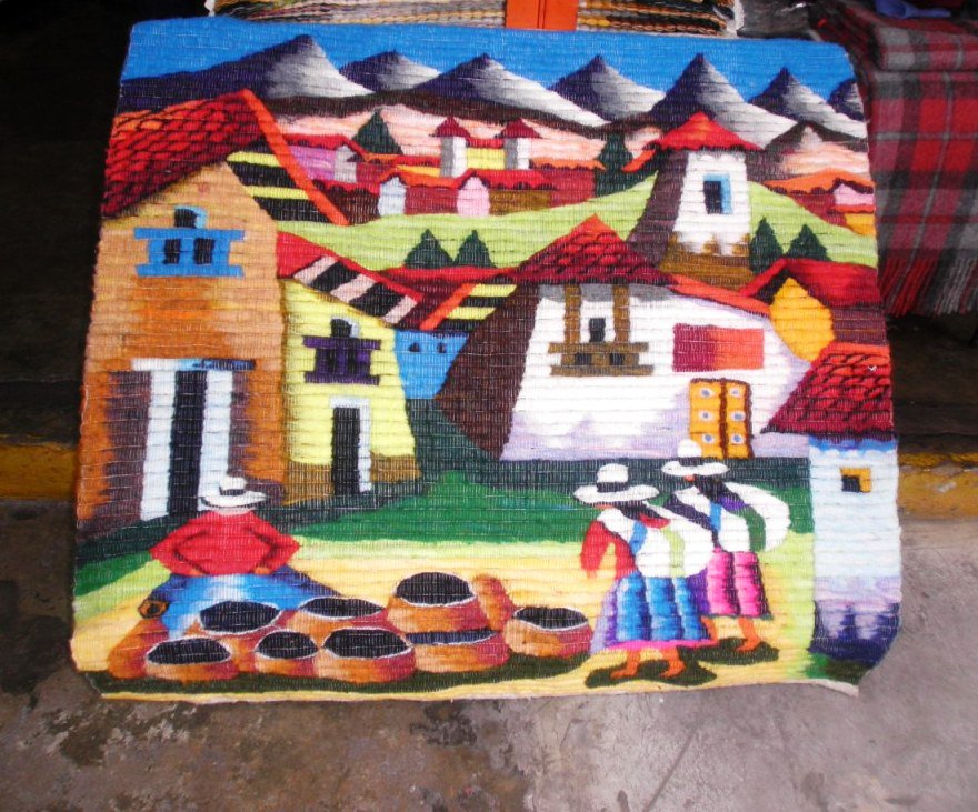 Traditionel peruvian hand weaved rug, marketplace