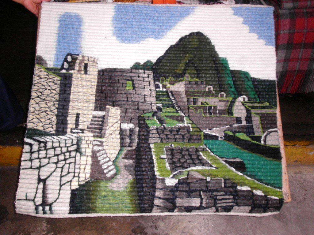 Traditionel peruvian hand weaved rug, Machu Picchu