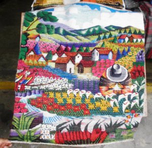 Traditional hand woven rug, Flower field in Cusco