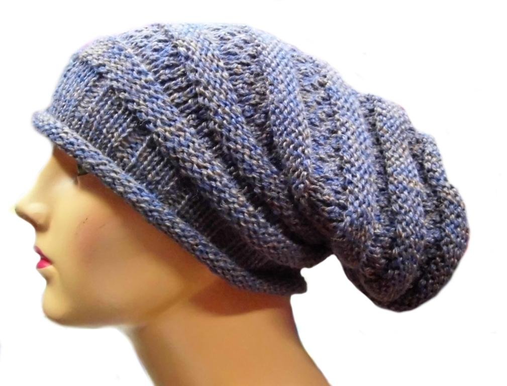 Trendy knitted woolen hat, made of pure Alpaca wool, one size, Blue