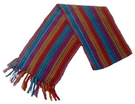 Unisex 100% Red Alpaca Wool Scarf, Shawl Stripes 63"x 4.72"