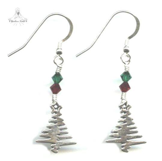 Christmas Tree Earrings - Sterling Silver, Swarovski Crystal
