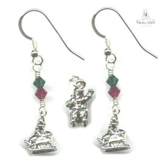 Santa in Sleigh Earrings - Sterling Silver, Swarovski Crystal
