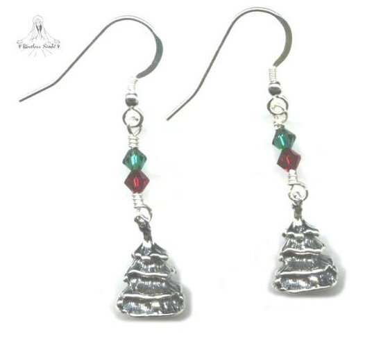 Christmas Tree Earrings - Sterling Silver Swarovski Crystal