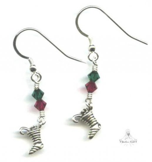 Christmas Stocking Earrings - Sterling Silver, Swarovski Crystal