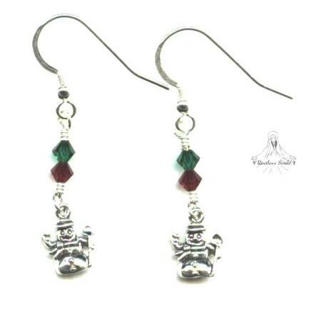 Little Snowman Earrings - Sterling Silver, Swarovski Crystal