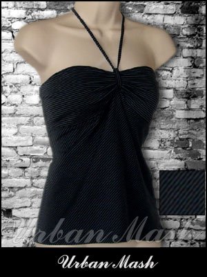 AMERICAN EAGLE Microstripe Halter Tube Top - size large - TLBK0004