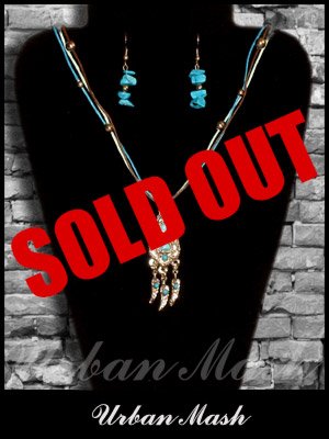 Silver Tone TURQUOISE Hemp Necklace & Earring SET - A0003