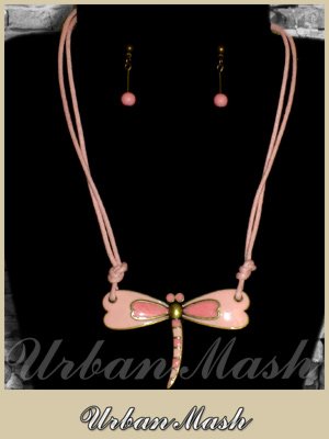 Bronze Cloisonne Dragonfly Necklace & Earrings SET - A0014