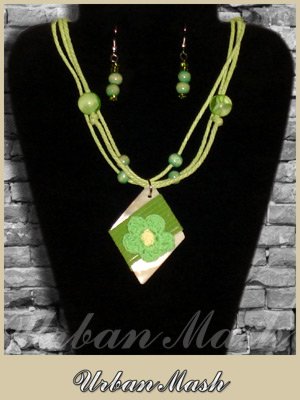 MOTHER OF PEARL Wood Beads Necklace & Earrings SET - A0008