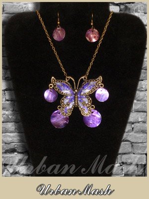 Bronze Cloisonne Butterfly Necklace & Earrings SET - A0007