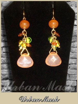Goldtone Multi Beaded Dangle Earrings in Coral and Peach Tones - A011