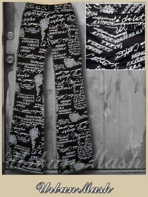 K-scion FUNKY SCRIBBLE Low Rise Flare jeans pants - size small - PSBK0004