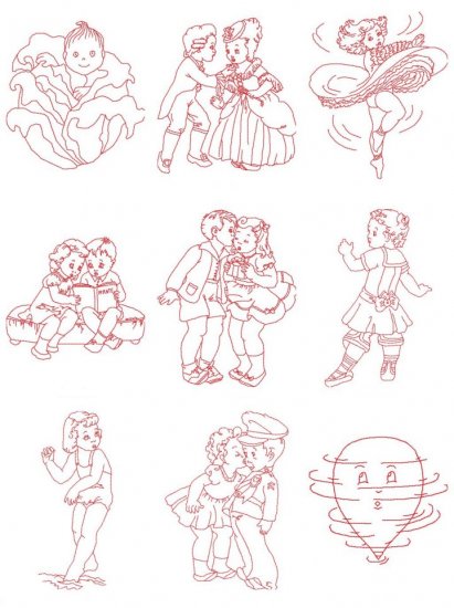 Redwork Vintage Children Machine Embroidery Design