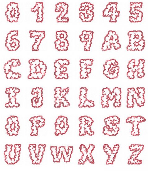 Redwork Cloud Alphabet Machine Embroidery Design