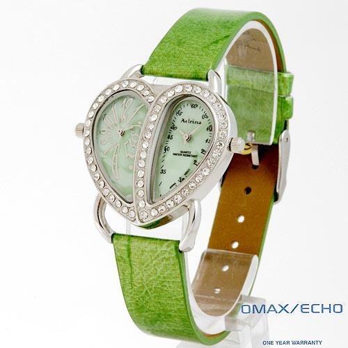 ADRINA Lady's Watch with Mother of Pearl and Green Leather Strap