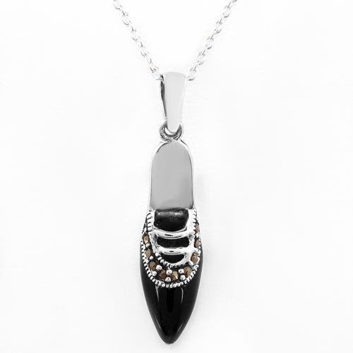 Sterling Silver Necklace with Black Heeled Shoe Pendant
