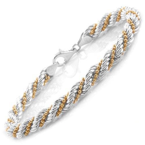 Swirl Bracelet of Sterling Silver and 14k Gold