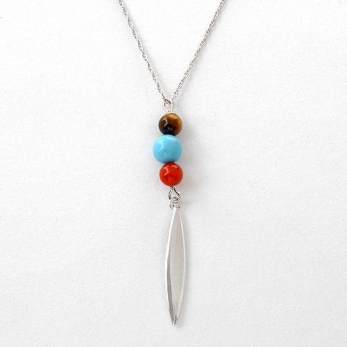 Precious Stones Pendant Style Necklace with 14k White Gold