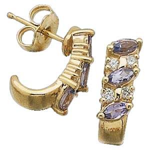 14 K Yellow Gold Genuine Tanzanite and Diamond Earrings