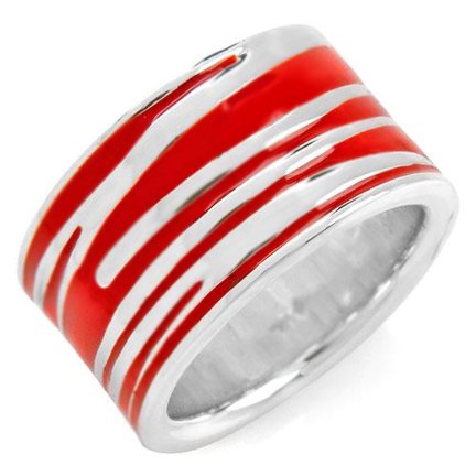 Modern and Stylish Sterling Silver and Red Enamel Lady's Ring