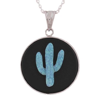 Sterling Silver Necklace with Cactus Shaped Opal