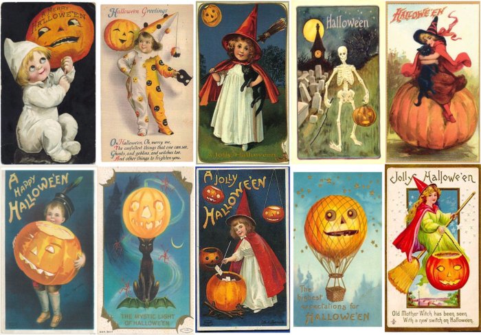 Set 10 Vintage HALLOWEEN Postcard Fridge Locker Magnets