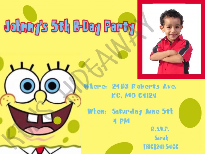 Custom SPONGEBOB Birthday Party INVITATIONS - Uprint !