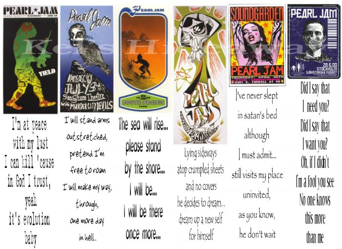 6 PEARL JAM Eddie Vedder Poster Song Bookmark (s)