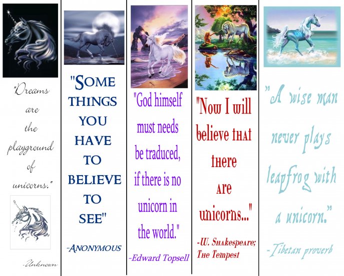 Set of 5 Colorful UNICORN Mythical Fantasy Bookmark (s)