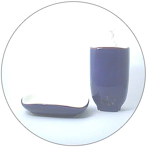 Lotion / Soap Dispenser & Matching Soap Dish - Navy Blue/Tan Trim