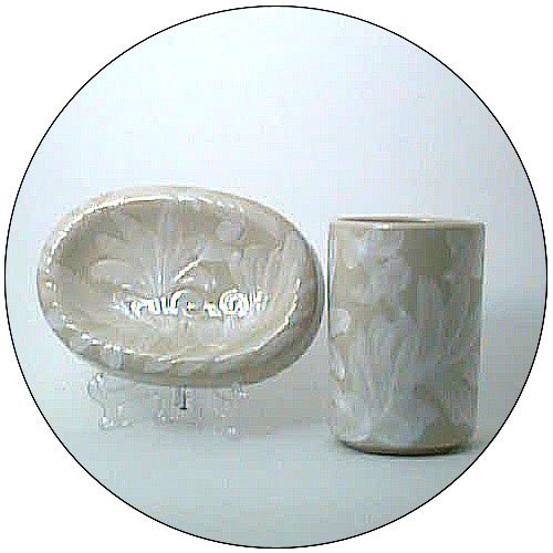 Toothbrush Holder / Tumbler & Soap Dish - Sand Color Leaf Print