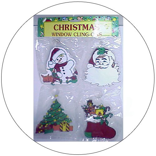 Window Clings w/ Suction Cup Holder - Christmas Theme.