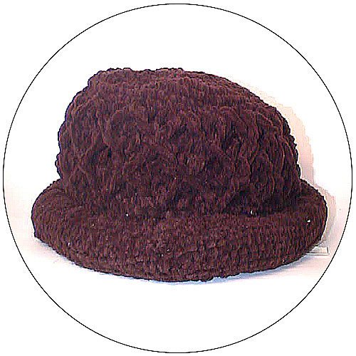 Women's Roll Brim Chenille Hat w/ Design - Brown