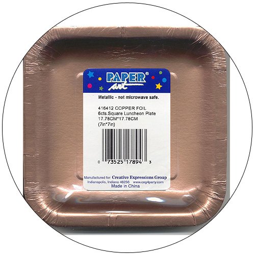 Copper Foil Metallic 7" Square Luncheon / Paper Party Plates - 6 Count - Paper Art - No. 416412