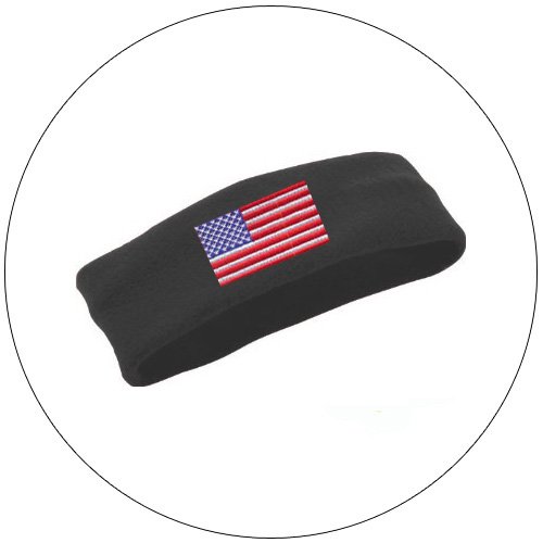 Soft Stretchable Chill Fleece Embroidered USA Flag Headband / Earband - Color: Black