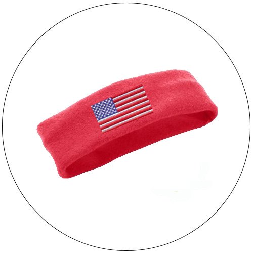 Soft Stretchable Chill Fleece Embroidered USA Flag Headband / Earband - Color: Royal Red