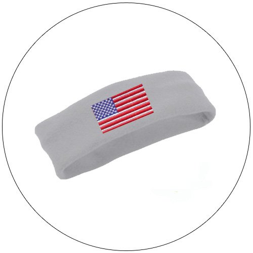 Soft Stretchable Chill Fleece Embroidered USA Flag Headband / Earband - Color: Lt. Grey