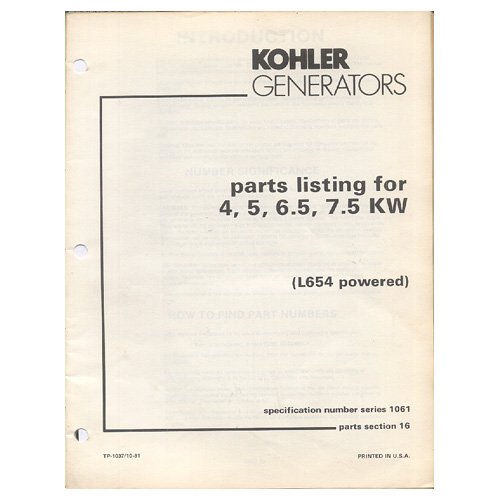 Original 1981 Kohler Parts List 4, 5, 6.5, 7.5 KW (L654 Powered) No. TP