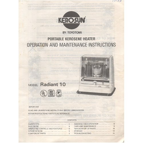 Original 1985 Kero-Sun Portable Kerosene Heater Operation Instructions