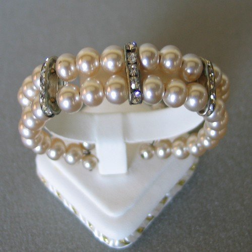Faux Pearl and Channel Set Rhinestone Memory Bracelet BRA2003