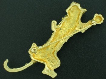 Gold Tone and Rhinestone Leopard Brooch BRO2019