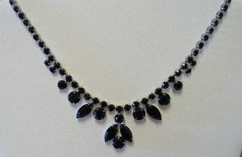 Lustrous Black Rhinestone Vintage Necklace NEC2020